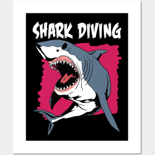 Shark Diving Posters and Art
